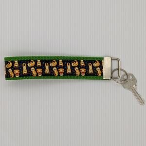 Sloth Keychain Wristlet Fabric‎ Key Ring FOB Navy Green Farmhouse Gift Bamboo